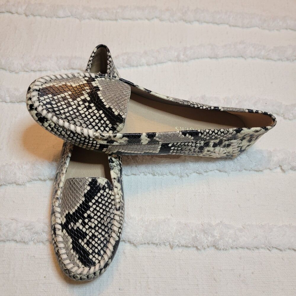 Jack Rogers Women Size 9.5B Millie Moccasin Snakeskin Shoes Black Python Leather